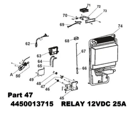 RV Dometic Relay part number 4450013715 - RELAY 12VDC 25A