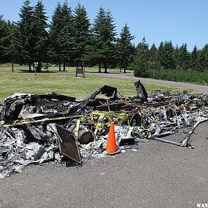 Burned RV on Highway 20 Oregon