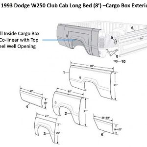 1993 Dodge W250 Club Cab Long Bed (8’) –Cargo Box Wheel Well Cut Down