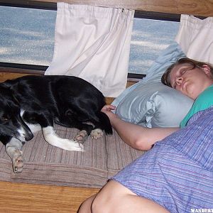 The wife and dog helping on the re-wire project