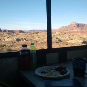 Breakfast while boondocking near Hite, UT