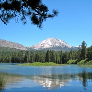 Manzanita Lake with Lassen Peak in distance.