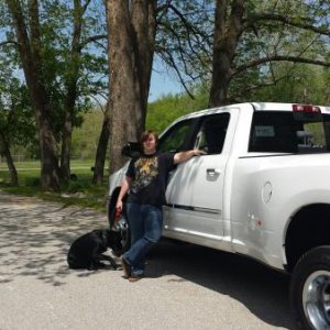 Conan, 2015 RAM 3500 6.7 Cummins DRW with my favorite person, Sam and my favorite dog, Bruce.  May 2015 Babler State Park, MO