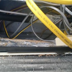 Water filled the return vent, caused failure to communications, as the phone splice was laying in it