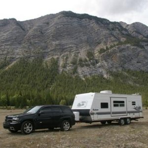 Trailblazer SS & my travel buddy by Abraham Lake, Alberta