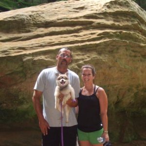 My hubby, myself and our dog at Ash Cave in Hocking Hills...Ohio