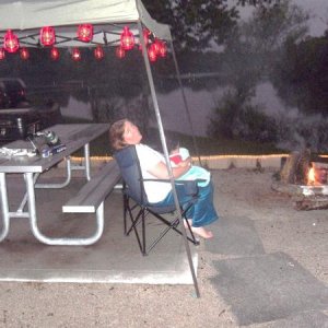 Beautiful evening for roasting marshmellows! Lantern lights(with flicker bulbs) came from Camping World outside Springfield, Missouri(12 miles east on