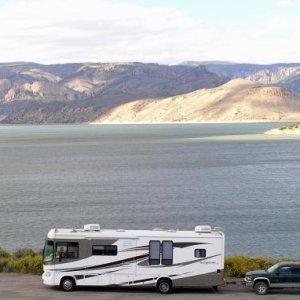 Towing the Dakota with our Georgetown at Blue Mesa Lake 
Gunnison, Colorado