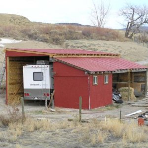 Our motorhomes home when not on the road. I tore down half of the pole barn and rebuilt it higher and wider in 2009 after we bought our Georgetown.