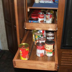 Pull out drawers for deep pantry.