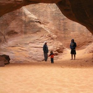 Return to Sand Dune Arch with our daughter, son-in-law and grandson