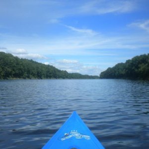 Kayaking on CT River one side Vermont and other New Hampshire