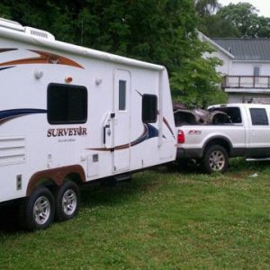 Hitched up with the Yamaha 750 Grizzly in the back of the truck ready to go