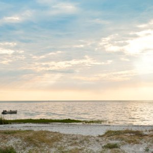 New Point Campground, New Point, VA.  The morning view from our campsite on the Chesapeake Bay.