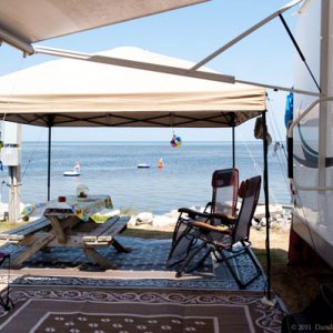 View from our campsite at Frisco Woods Campground, Frisco, NC.  Right on the water of the Pamlico Sound - gorgeous!