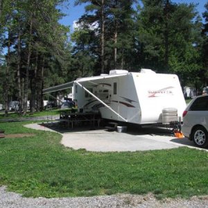 Yogi Bear campground in North Java N.Y. Our "premium" site, paved patio with full hook ups.