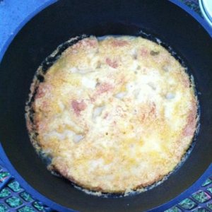 Peach Cobbler in my Dutch Oven.