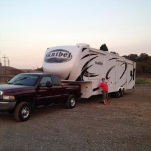 Donna with bandit and our 2013 Sanibel 3500