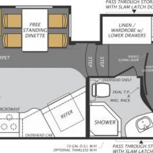 F302RL
Length = 32'11"
Ship Weight = 8,795lbs
GVWR = 11,755lbs
Cargo Capacity = 2,901lbs