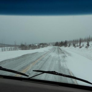 Wyoming highway 89 north of St Mary blowing snow