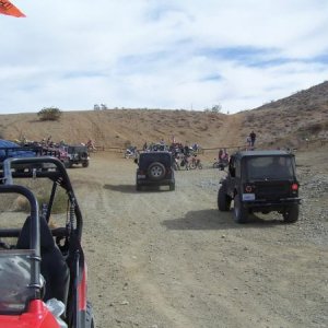 OHV traffic at Burro Schmidt Tunnel. Mojave desert.