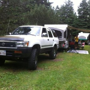 95 Toyota 4-Runner & the old 1990 Starcraft hard top. Concert camping!