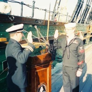 Ed re-enlisting on the USS Constitution (circa 1996)