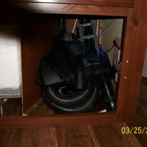 This is the perfect place to store the Central Vacuum hose and attachments.  You can see the Central Vacuum hose connection on the step riser, just to