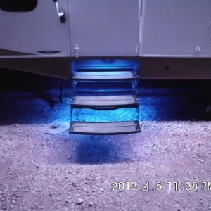 Blue LED step lights with white LED awning lights