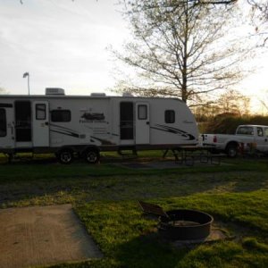 View of our site N-17. That driveway, pad and fire ring in the foreground would be N-16. They pack you in pretty tight. Sites are pull through, long e