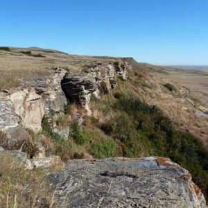 "Head Smashed In Buffalo Jump" in Alberta, Canada. The Indians used to stampede the buffalo towards this cliff. When they (the buffalo) fell over the 