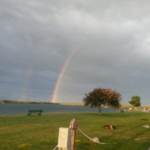 An intense rainbow as seen from our campsite on the St. Mary's River in Sault Ste. Marie, Michigan