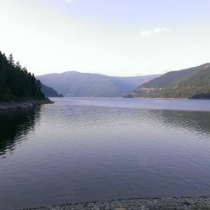 Calm waters looking south at Lake Koocanusa in the morning 9/8/13