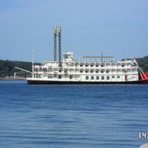 Branson Belle goes by the campground twice, once late afternoon and then in the evening lighted up. This Corps Of Engineer CG is very flat and most ev