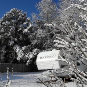 camper in snow. The only problem here is this is our back yard and not some isolated state park somewhere.