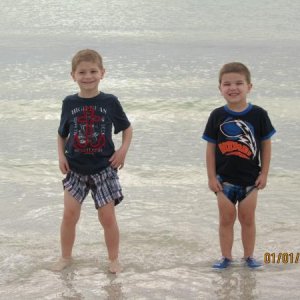 Boys first trip to the ocean near Sarasota, Florida