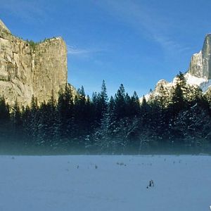 Half Dome in winter--Washinton Column and Basket Dome on the left