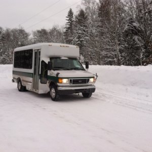 My shuttle bus at Mt. Bohemia picking up skiers to for the chairlifts.