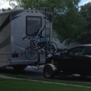 Setup with Bikes and Mazda 3 in tow to Pine Mountain RV Resort near Callaway Gardens and The Little White House in Warms Springs GA.  Less than 2 hour