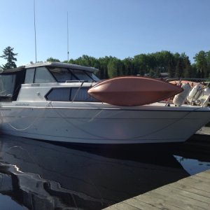 Our 30' cabin cruiser setup for 5 days on the hook. Many mods. We take 2 kayaks, peddle boat, tube and 14' fishing boat along. The TT is parked an hou