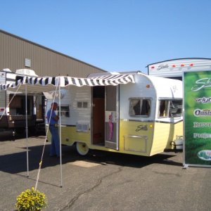 Butternut over White 16' at the Forest River 2014 Expo in Elkhart Indiana. This is a limited run of only 1941 "1961 Shasta Airflyte Re-Issued in 2015"