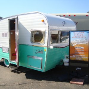 Seafoam Green over White at the 2014 Forest River Expo in Elkhart Indiana. This is a limited run of only 1941 "1961 Shasta Airflyte Re-Issued in 2015"