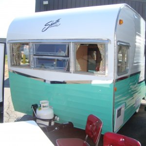 Seafoam Green over White at the 2014 Forest River Expo in Elkhart Indiana. This is a limited run of only 1941 "1961 Shasta Airflyte Re-Issued in 2015 