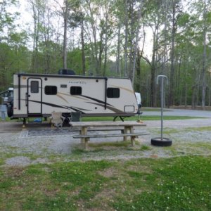 Looking from the river site towards the trailer.