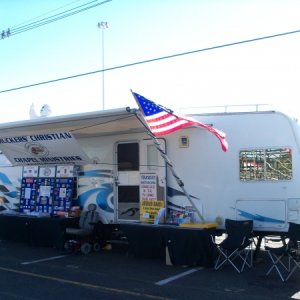 Set up at Englishtown. NJ Diesel Truck Show as ministry chapel for Truckers Christian Chapel Ministries