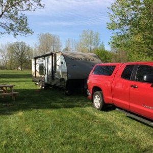 Tundra and Trailer at Taylor's Lost Haven Campground near Beaverton, MI. First trip out.