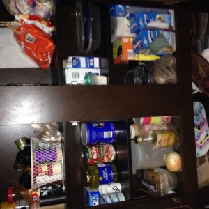 Shelves installed in cabinet to make pantry