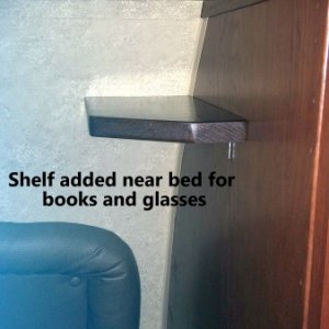 Added this shelf above the bed to hold books and reading glasses.