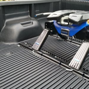 Reese Titan 16K install in F-250 with bedliner. Note the 7 pin connector installed through bedliner also