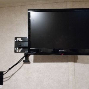 22" Sansui TV/DVD combo on MorRyde TV1-025H Small double-arm Extending Swivel Wall Mount, in Bedroom. Extended to the right, away from side wall.